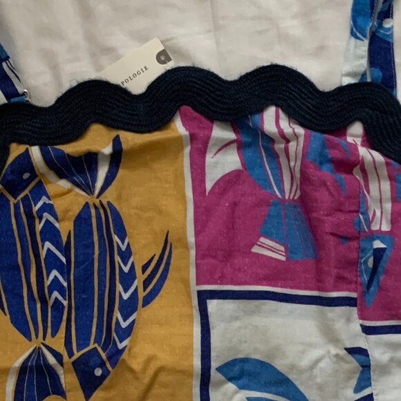 ANTHROPOLOGIE Celandine Scallop Square Neck Crop Tank Top in Navy Sz LARGE - Picture 3 of 5